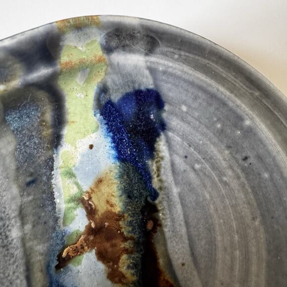 Studio Art Pottery Spoon Rest Bowl Dish Blue Gray Ocean Abstract Glazed Earthy - Picture 12 of 16